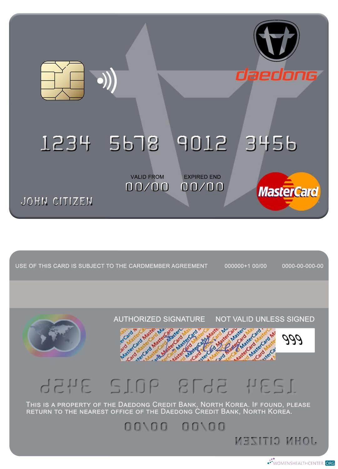 Download North Korea Daedong Credit Bank mastercard Photoshop template